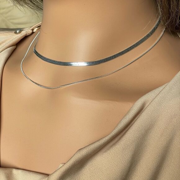 NEW Set  925 Sterling Silver Herringbone Snake Box Chain + Extender Necklace - Picture 3 of 14